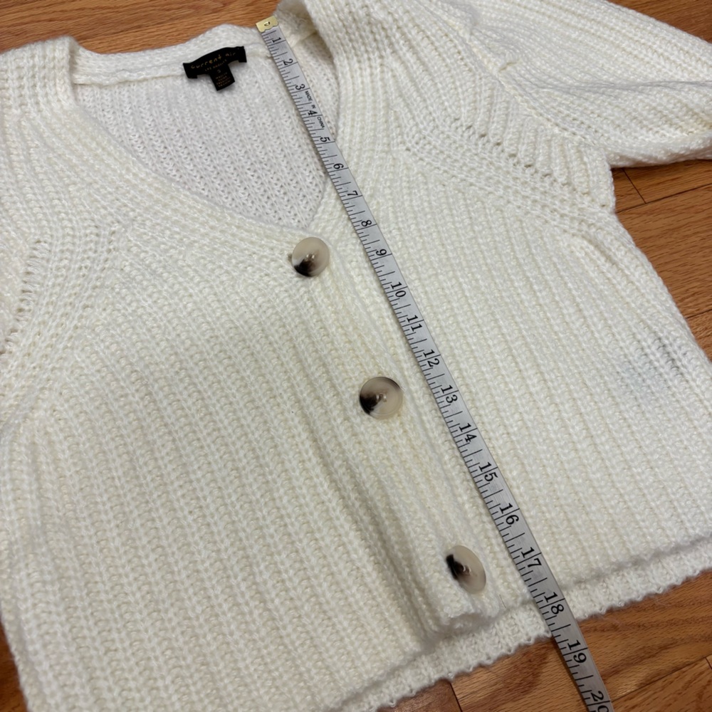 Preppy Coastal Anthropologie Current Air Puff Sleeve Cardigan - Picture 11 of 13